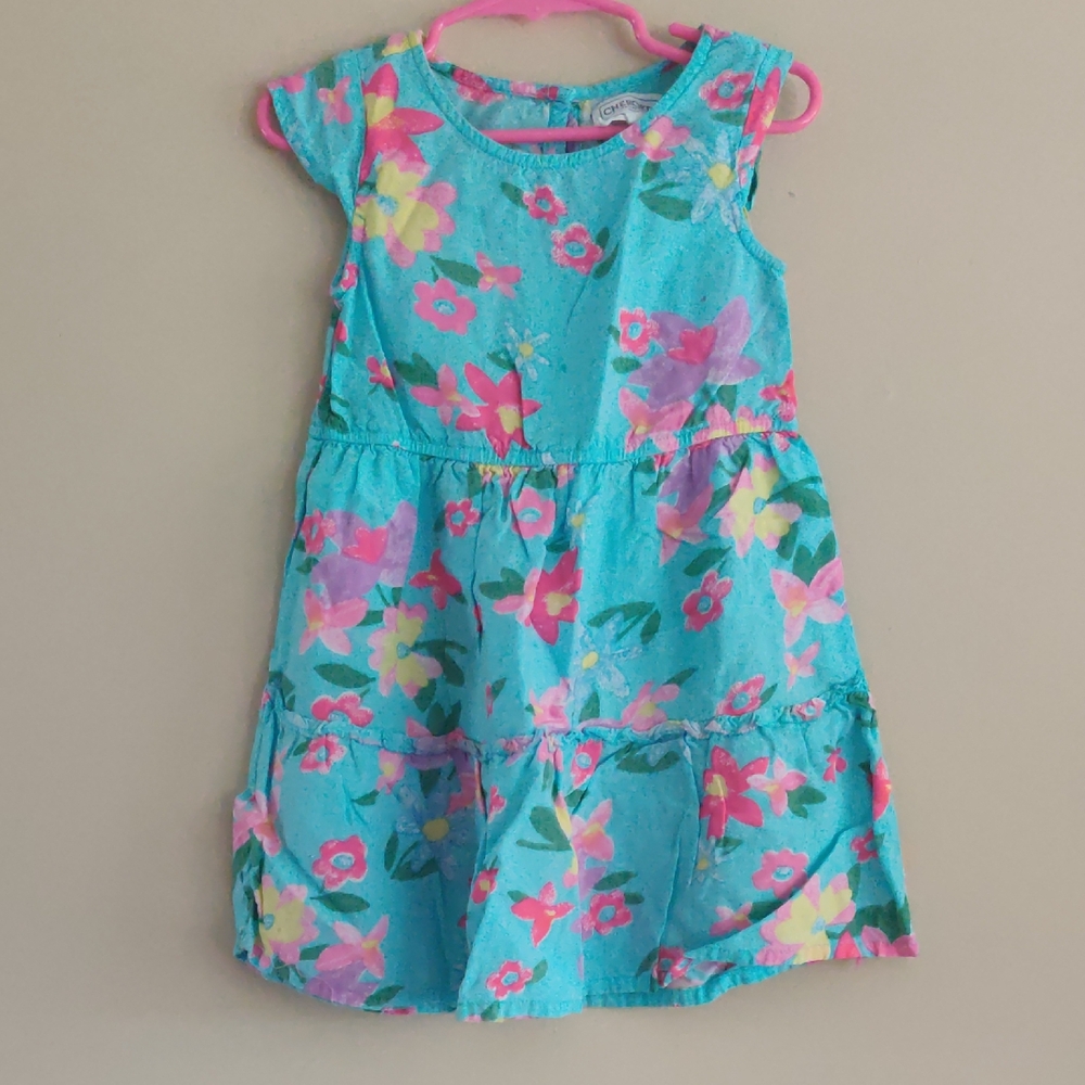 Cherokee Turquoise Floral Casual Dress with Pink and Yellow Flowers